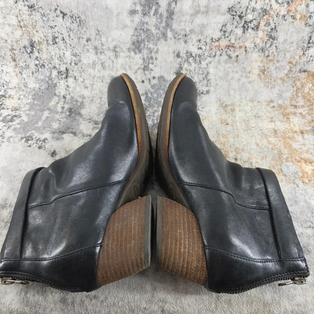 Kork Ease Velma Ankle Boots Womens‎ 7 Black Leather Back Zip Buckle Block Heel